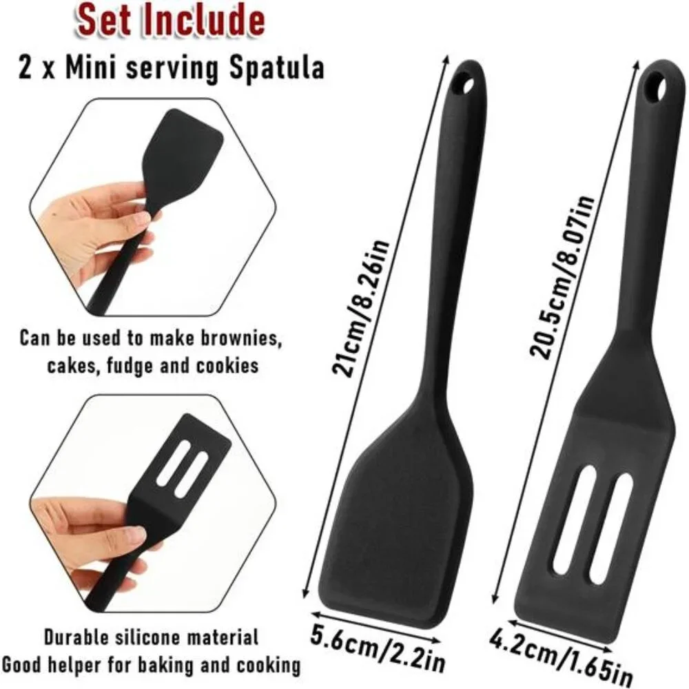 Mini Serving Spatula 2pcs set, Silicone Serve Turner Heat-Resistant Cookie